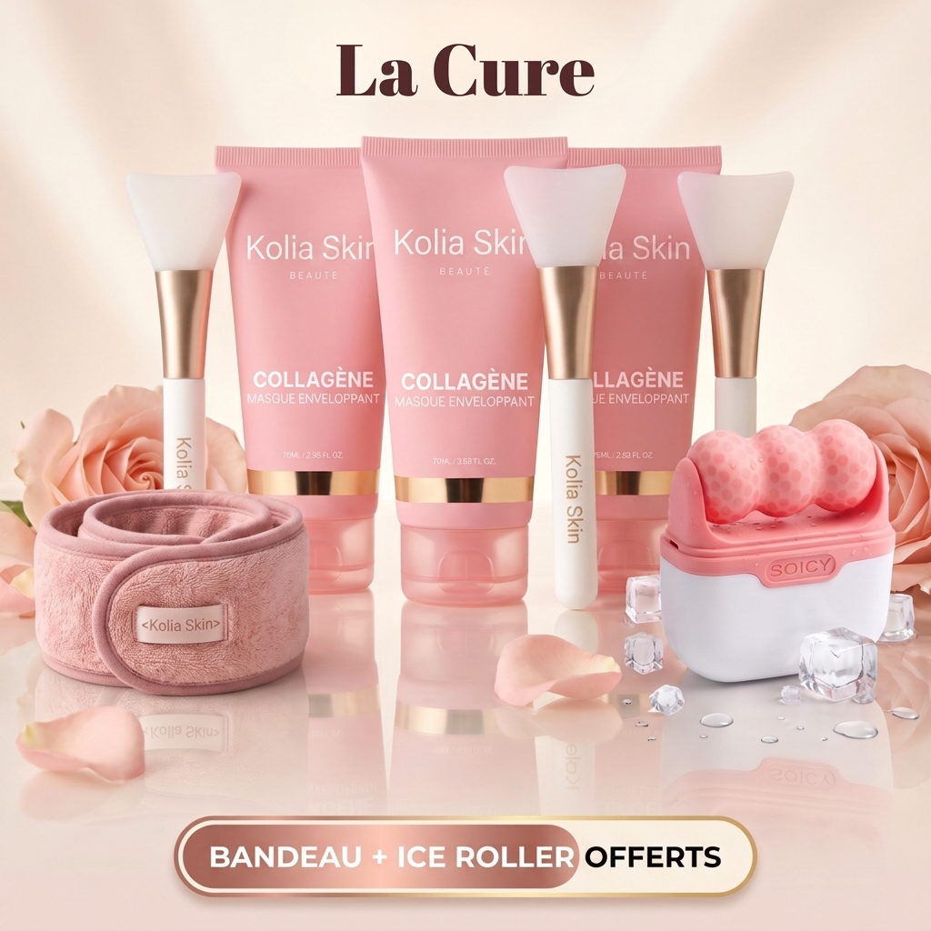 Bundle La Cure : 3 masques collagène Kolia Skin avec bandeau et ice roller offerts